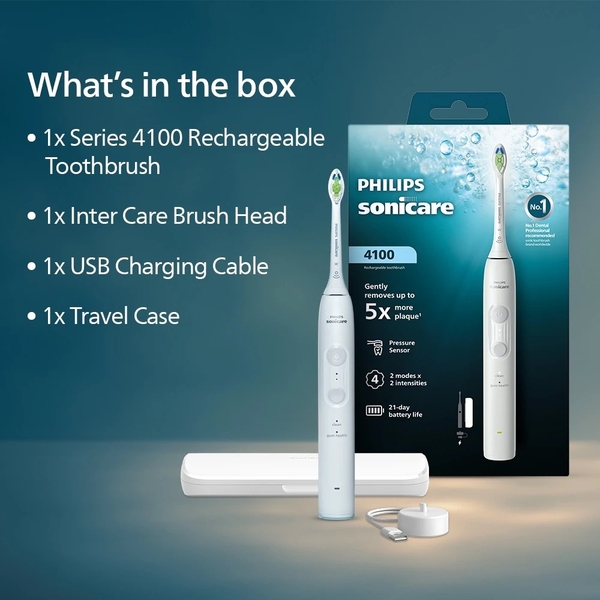Combo bàn chải điện Philips Sonicare 4100 HX4043 và máy tăm nước Philips HX3826/31