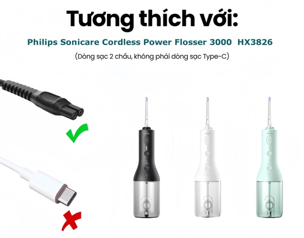 Cáp sạc máy tăm nước Philips Sonicare Cordless Power Flosser 3000