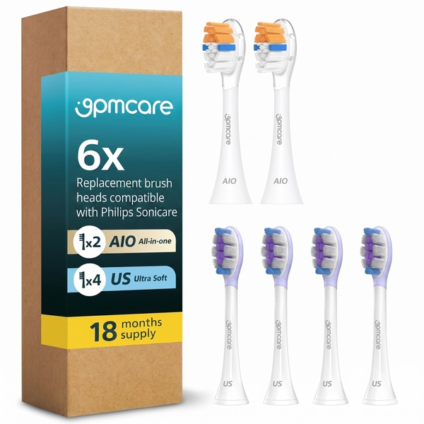 Set 6 Đầu Bàn Chải 9pmcare Tương Thích Philips Sonicare (2 AIO Sạch Sâu & 4 US Lông Siêu Mềm)