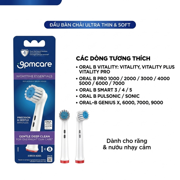 Đầu bàn chải điện thay thế 9pmcare Ultra Thin & Soft tương thích với Oral-B Vitality, Pro, Genius