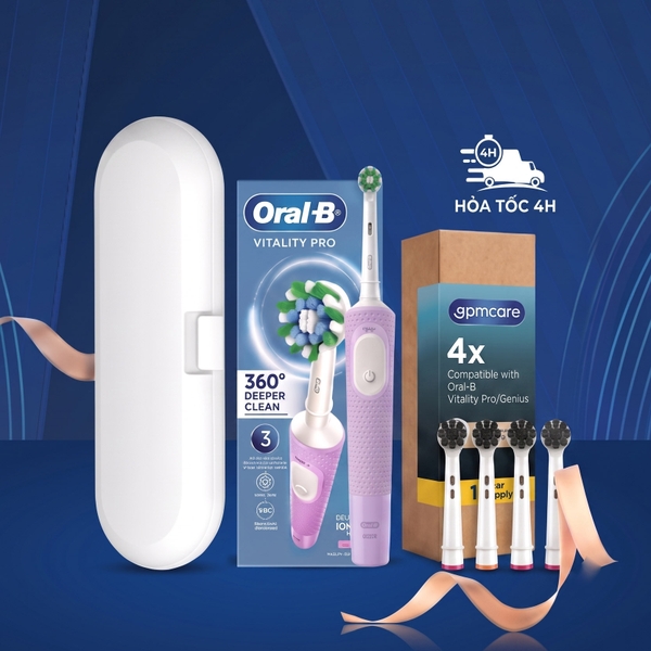 Bàn chải điện Oral-B Vitality Pro 2026 Extra White Combo, 3 chế độ làm sạch, 5 đầu bàn chải đi kèm
