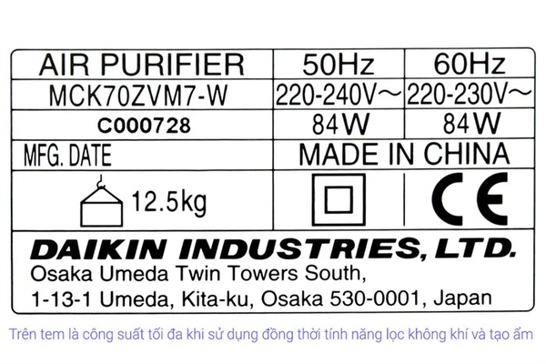 Máy lọc không khí Daikin MCK70ZVM7-W Trắng (48m2)