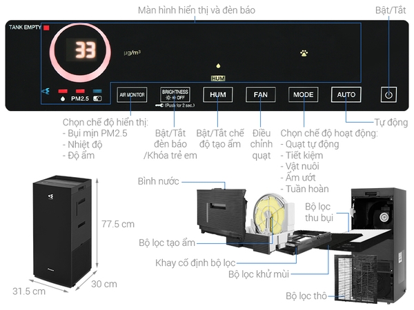 Máy lọc không khí Daikin MCK70ZVM7-T Đen (48m2)