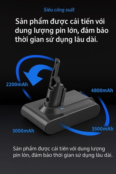 Pin máy hút bụi Dyson V7 dung lượng cao 3000mAh, 4800mAh - Dung lượng thực, tự động ngắt sạc, tương thích toàn bộ Series V7