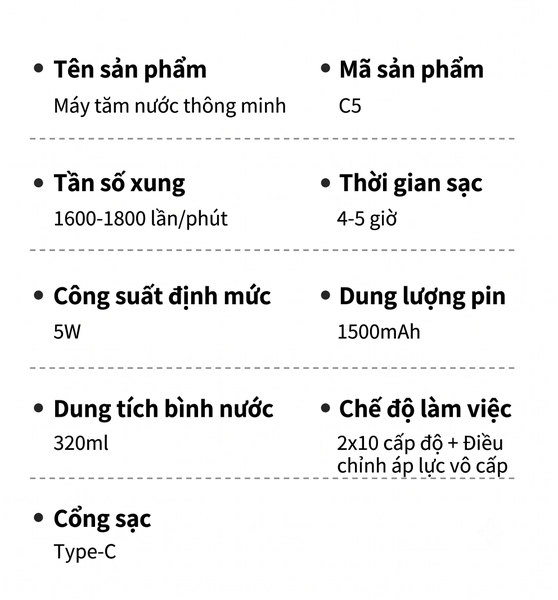 Máy tăm nước cầm tay 9pmcare C5 100 mức xung nước, bình chứa nước 320ml