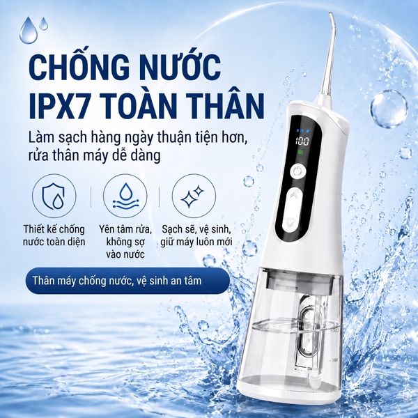 Máy tăm nước cầm tay 9pmcare C5 100 mức xung nước, bình chứa nước 320ml