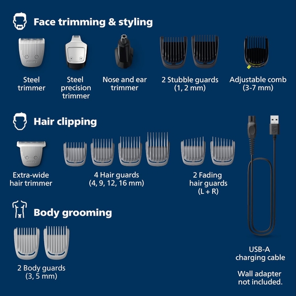 Tông đơ cắt tóc & máy cạo râu đa năng Philips Multigroom Series 5000 (18 Phụ kiện)