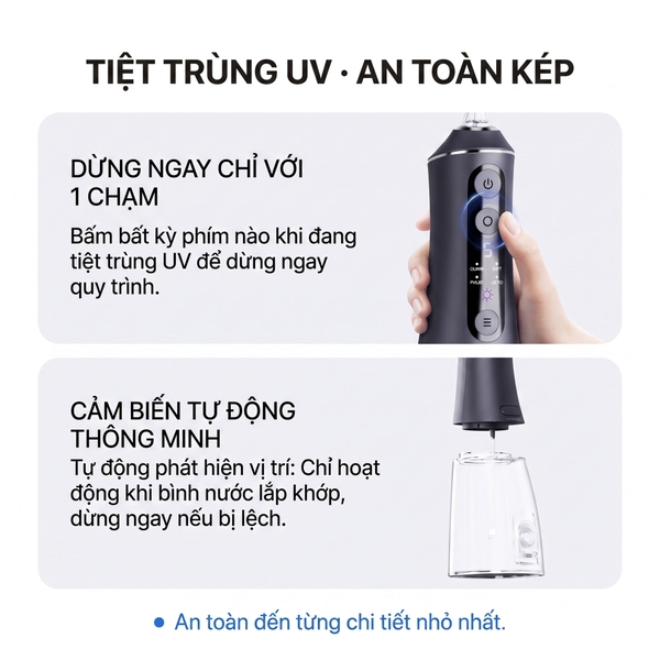 Tăm nước di động 9pmcare Ultra Clean UV (Pin 40 ngày, 4 chế độ + khử khuẩn bằng tia UV, 5 mức tùy chỉnh lực nước)