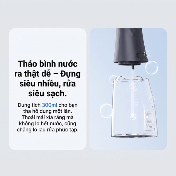 Tăm nước di động 9pmcare Ultra Clean UV (Pin 40 ngày, 4 chế độ + khử khuẩn bằng tia UV, 5 mức tùy chỉnh lực nước)