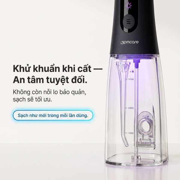 Tăm nước di động 9pmcare Ultra Clean UV (Pin 40 ngày, 4 chế độ + khử khuẩn bằng tia UV, 5 mức tùy chỉnh lực nước)