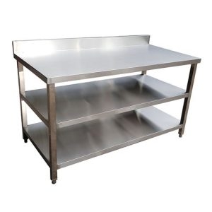 Bàn Inox 3 Tầng Có Vách Sau 1200×600 mm
