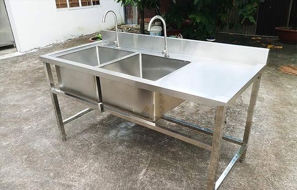 Chậu rửa inox 2 hố lệch phải