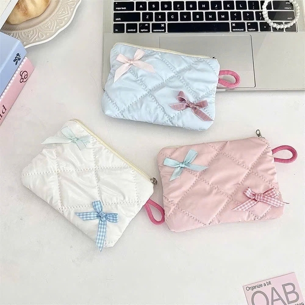 TÚI ĐỰNG MỸ PHẨM, MAKEUP 2 NƠ CHÉO SIZE NHỎ (3)