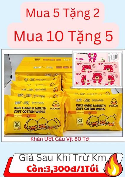 BỊCH KHĂN ƯỚT 80 TỜ GẤU VỊT (MUA 5 TẶNG 2 MUA 10 TẶNG 5 ) VIP CHỌN 1 TRONG 2 (1.5)