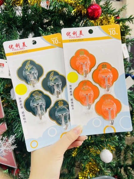 VỈ 4 MÓC DÁN TƯỜNG HOOK XANH CAM (1)