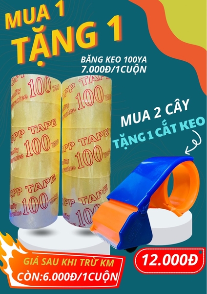 BĂNG KEO 100 YA DÀY MÀU ĐỤC & TRONG ,Mua 2 Cây Tặng Dụng Cụ Cắt Băng Keo Lớn(Ko CK)