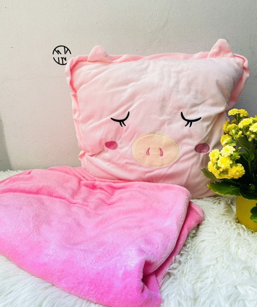 BỘ CHĂN GỐI HÌNH HEO CÓ CHỖ KÊ TAY 3 IN 1 (7)