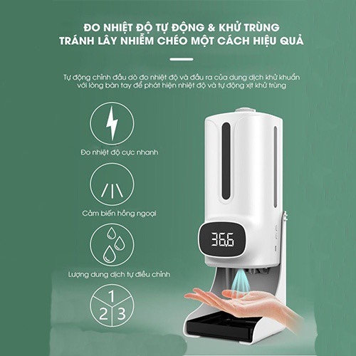 Máy Sát Khuẩn Tay Kết Hợp Đo Thân Nhiệt 2in1 (Kèm Chân)