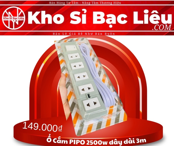 Ổ Cắm Điện PIPO chính hãng 2500W dây dài 3M loại tốt BH 3T '