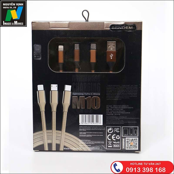 Cáp sạc điện thoại 3 trong 1 Sendem M10