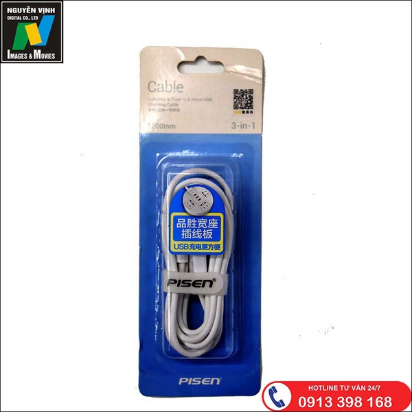 Cáp sạc 3 in 1 Pisen tương thích mọi thiết bị