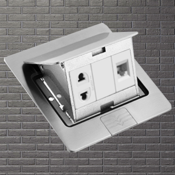 Bộ ổ cắm âm sàn gồm hạt mạng ổ cắm DoBo F55-885502S (Inox 304 kháng nước)