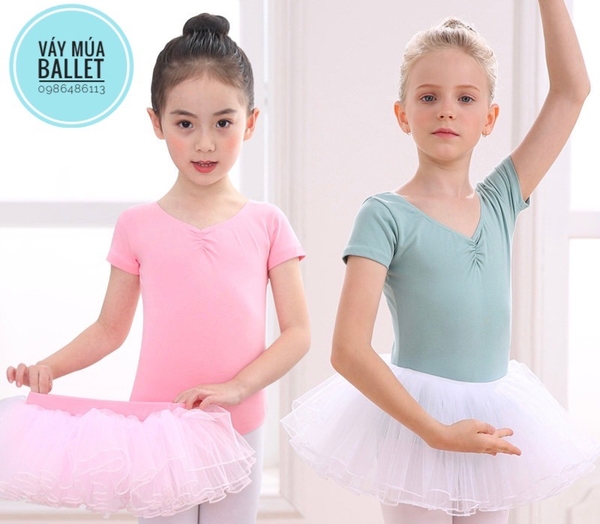 Set áo váy múa basic tay ngắn (hồng, tím, xanh)