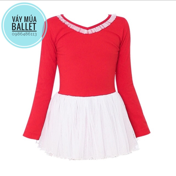 Váy múa voan mềm phối màu dài tay