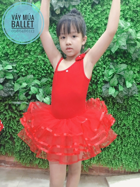 Váy múa lệch vai đỏ