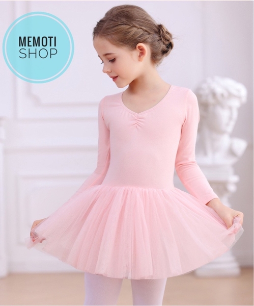 Váy múa basic voan mềm dài tay (xanh, tím, hồng)