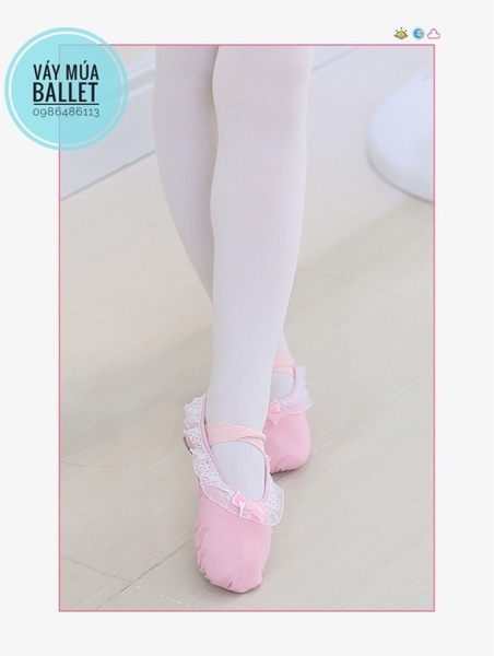 Giày vải múa viền ren hồng