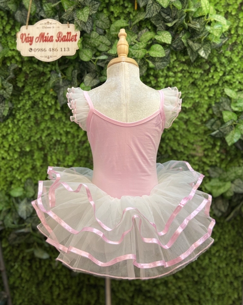 Váy múa tay tiên viền hồng nhạt