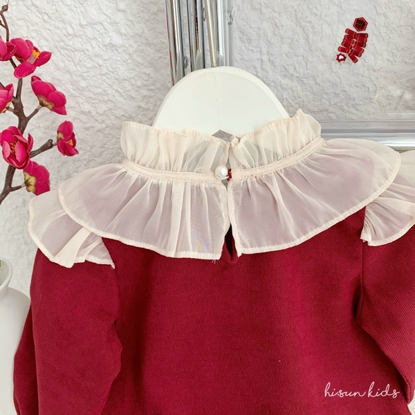 Bộ áo dài bèo cổ hoa thêu s3