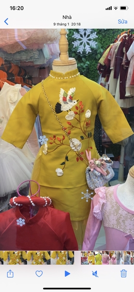 Bộ áo dài gấm thêu hoa- Hạc