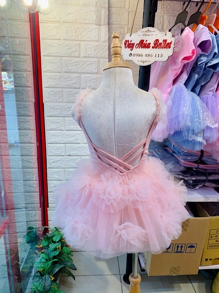 Váy múa cotton đá dây hoa voan mềm