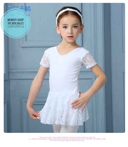 Váy tập múa ren ngắn tay (trắng, hồng)
