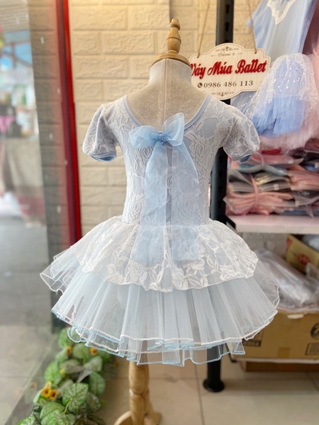 Váy múa phối ren hoa bèo tay bồng (vàng, xanh, hồng)