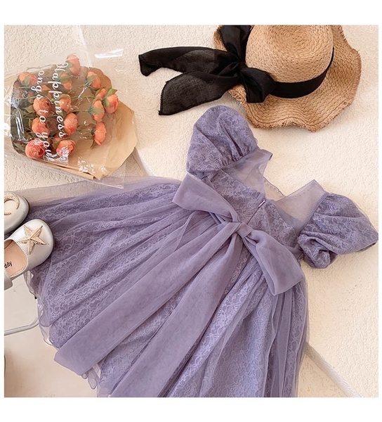 Váy công chúa phối ren cổ ngọc tím