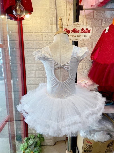 Váy múa tay tiên thun lấp lánh tutu trắng