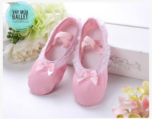 Giày vải múa viền ren hồng