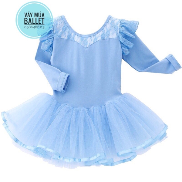 Váy múa phối ren tiên dài tay (xanh, hồng, tím)