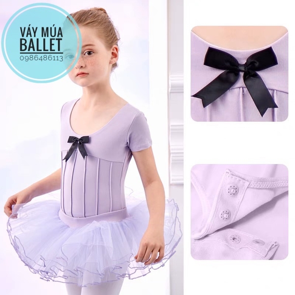 Áo tập múa gân nơ tay ngắn (hồng, xanh, đen, tím)