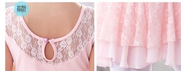Váy tập múa ba lỗ phối ren 2 tầng (hồng, đen)