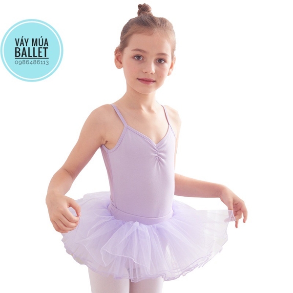 Set áo váy múa 2 dây vạt chéo lưng (tím, xanh, hồng)