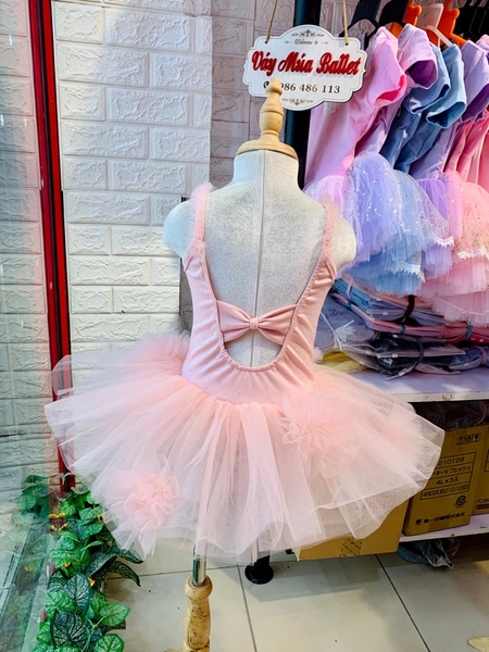 Váy múa cotton đá dây voan hoa bồng