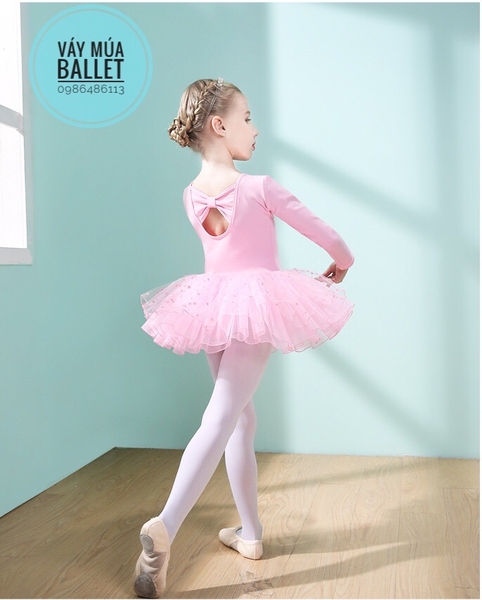 Váy múa nơ lưng  chân váy bi dài tay