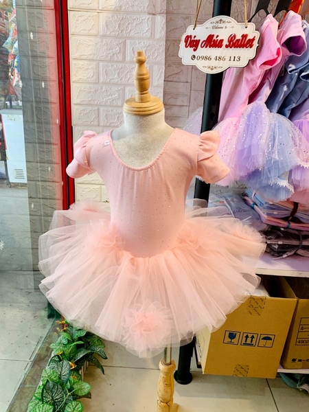 Váy múa cotton đá tiên ngắn voan hoa bồng