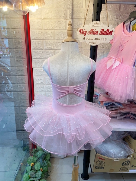 Váy múa 2 dây girl nơ lưng lấp lánh