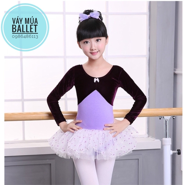 Váy múa tay phối nhung tím