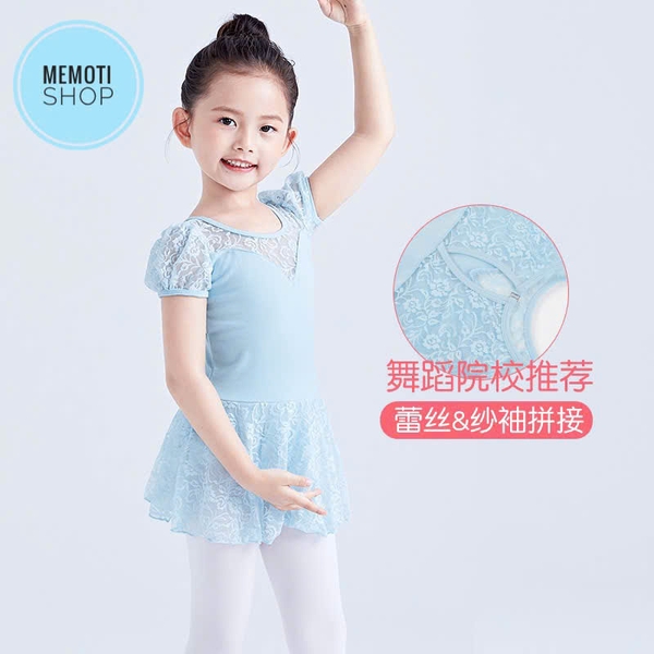 Váy tập múa phối ren tay bồng (hồng, xanh, đen)
